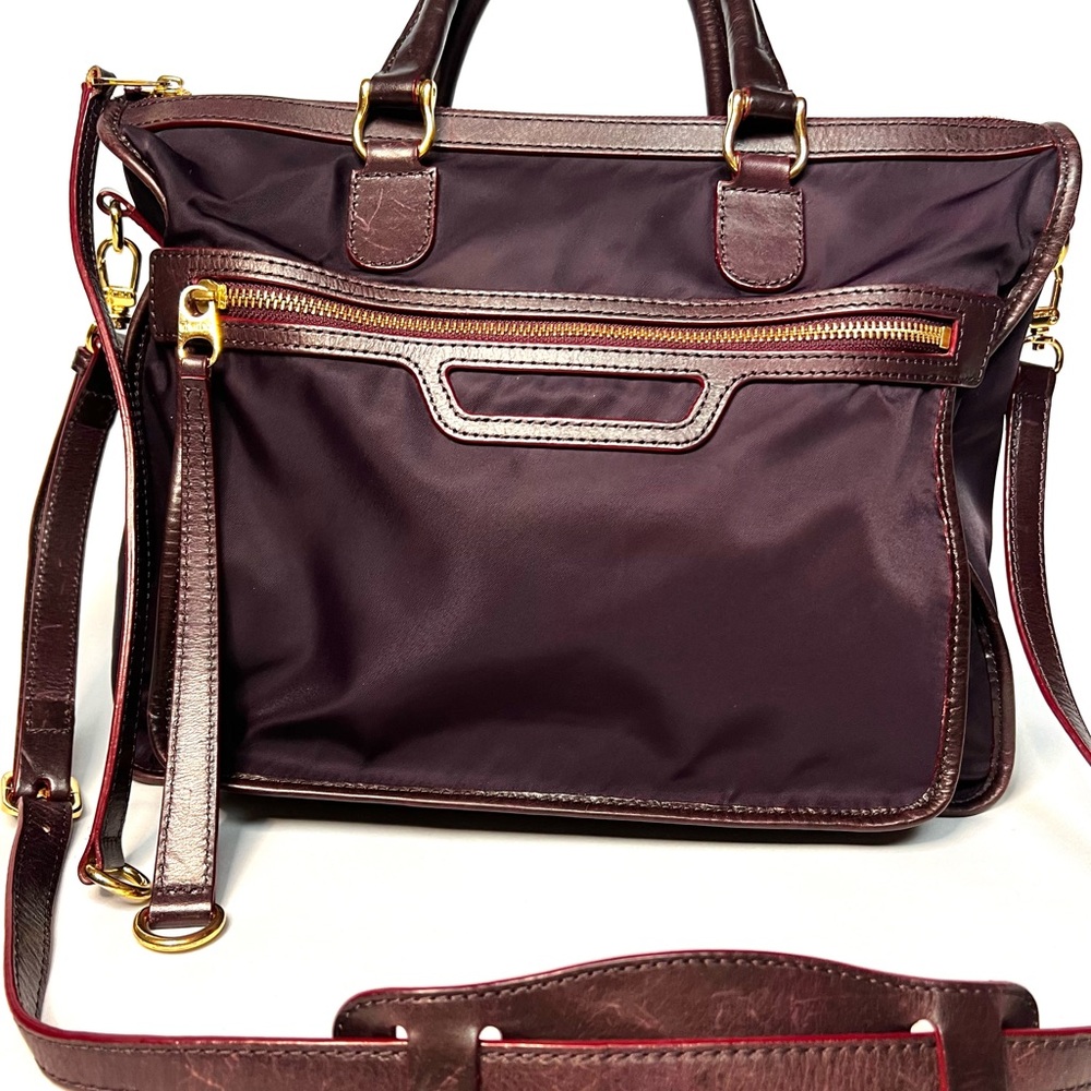 MZ Wallace Bordeaux Nylon Leather Trim Crossbody Satchel Tote
